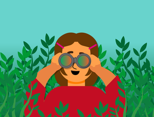 A young person looks out for their 'meaning' with binoculars.