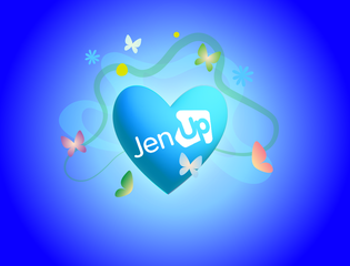 The words 'JenUp' sit in a purple heart.