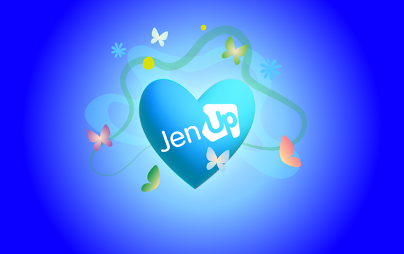 The words 'JenUp' sit in a purple heart.