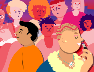 A mixture of diverse young people.