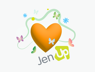 The JenUp logo over a heart.