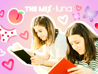 Two young people read books. The Mix and luna logo appears above them.
