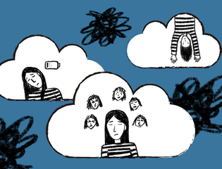 An illustration of the different states someone might feel with PMDD, including low energy and mood changes.