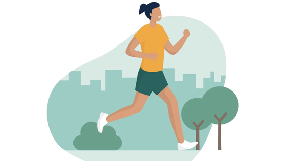 A girl runs through a park.