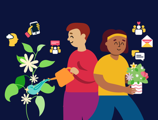 Young people nurture a plant of connections and love
