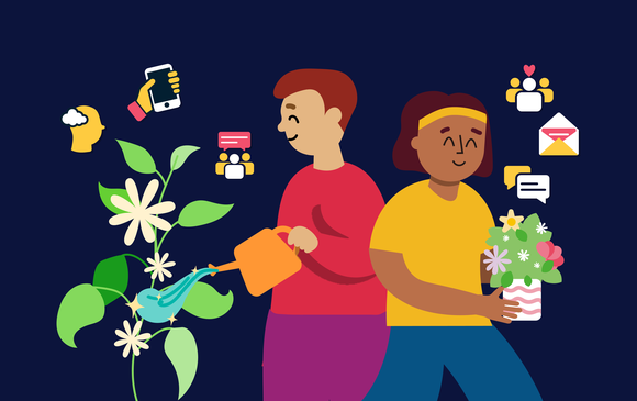Young people nurture a plant of connections and love