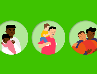 Illustrations of young dads playing with their children