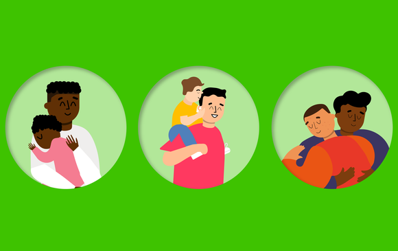 Illustrations of young dads playing with their children